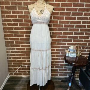 Raga Anthropologie Kimora Tiered Halter Open Back Cotton Peasant Dress Small NWT